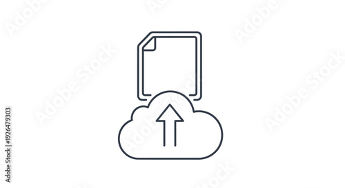 Minimalist line icon illustrating the process of securely uploading digital files to a remote cloud storage service.