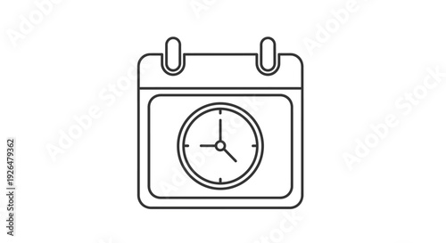 Simple outline icon depicting a calendar page featuring a prominent analog clock face for scheduling important events.