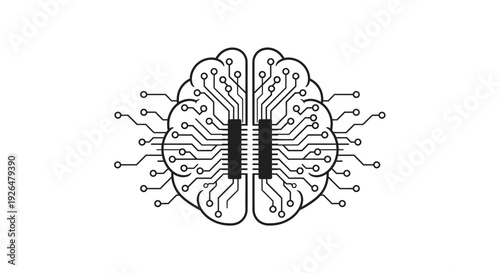 An innovative digital brain concept merging human intelligence with advanced technological circuits and microchips, representing artificial intelligence and data processing.