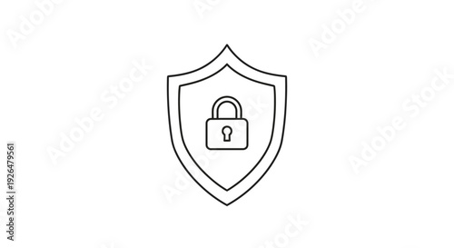 A minimalist outline icon depicting a strong security shield protecting a digital padlock, symbolizing robust online data privacy and internet safety.