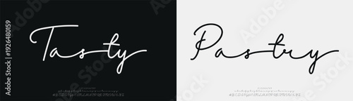 Tasty Pastry, Script elegant font alphabet logo. Typography Beauty fashion luxury classic letters serif fonts decorative wedding vintage retro logos. vector illustration
