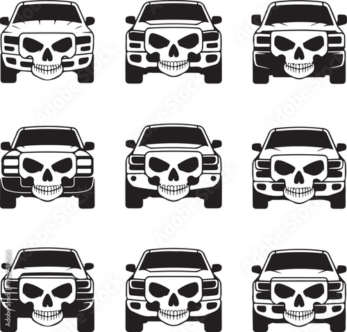 black cars with skulls on the front grille in various designs