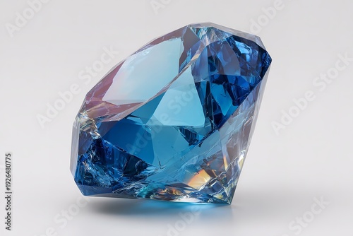 A large, vibrant blue diamond gemstone on a white background