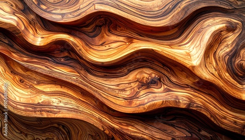 Close-up of intricately carved wood, featuring a rich, warm color palette, creating a sense of natural beauty and elegance