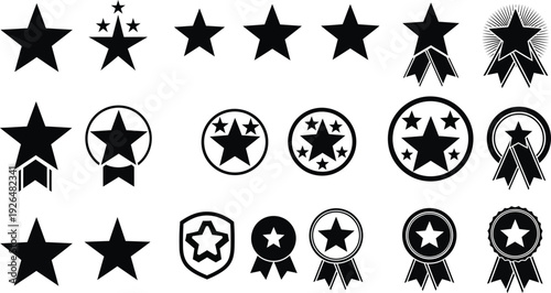 Award Achievement Star Silhouette Set - Black Quality Mark Vector Icons