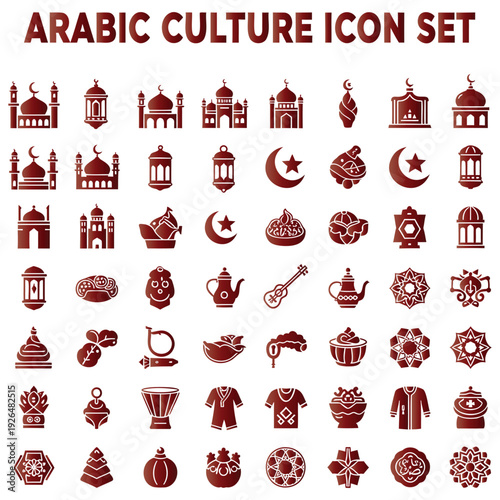 An icon set depicting traditional Arabic culture symbols