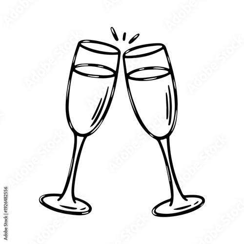 Champagne Glasses Cheers Line Art Vector Illustration Celebration Toast Party Icon
