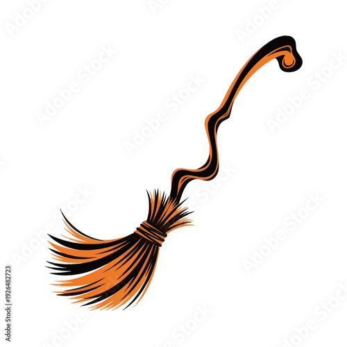 Halloween Witch Broomstick with Orange and Black Swirls
