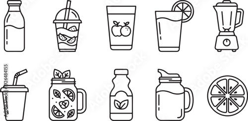Set of drinkware and kitchen containers flat design vector illustration isolated on white background