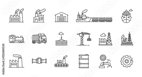 Industrial and transportation icons representing various aspects of industry and logistics.