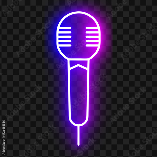 Neon Microphone Icon Broadcasting Studio Equipment