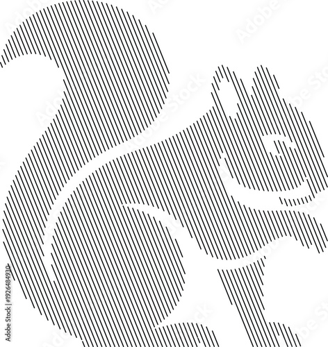Dynamic black line of a squirrel in motion on a white background