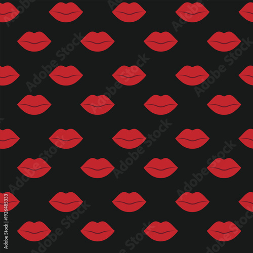 Red female lips create a romantic seamless pattern for beauty themed designs.