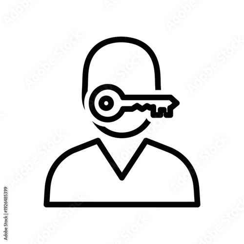 Flat design user account security login icon with key and shield symbol