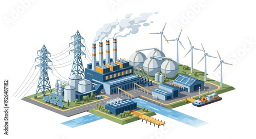 Modern industrial power plant generating electricity for the city and its residents.