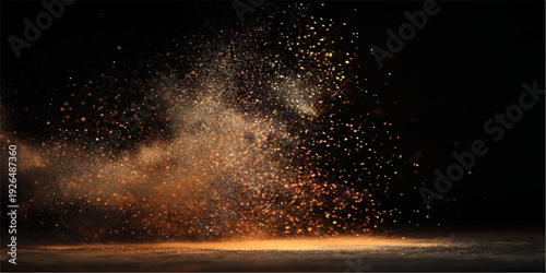 Luminous sparks from the water and rain drops on a glass window create an abstract blue nebula within a dark cosmic night sky