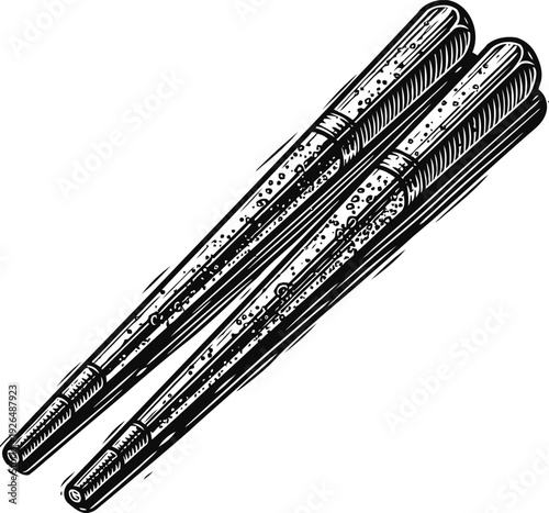 pair of wooden drumsticks with textured grain detail, musical percussion instrument illustration