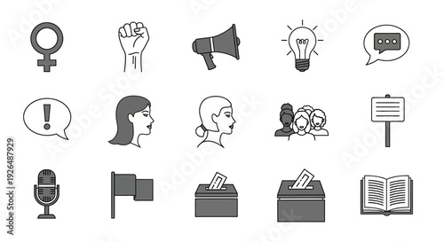 Women's Rights and Empowerment Icon Set.