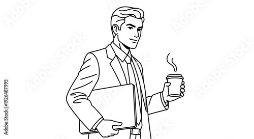 Successful Businessman Carrying Laptop and Coffee.