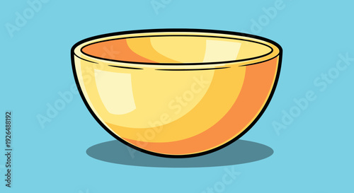 Cartoon yellow ceramic bowl illustration with orange interior glow on blue background