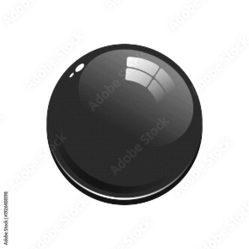 Black and white halftone illustration of billiard ball isolated on white background. Retro engraving style pool game sphere with glossy reflection.