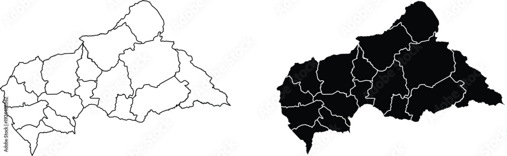 Fototapeta premium Central African Republic map with internal divisions outline and silhouette