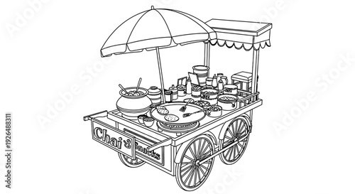 Traditional Indian Street Food Cart Illustration.
