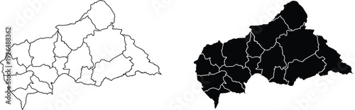 Central African Republic map with internal divisions outline and silhouette