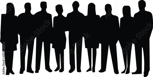 Business people silhouette group, corporate team standing together, professional men and women vector illustration isolated on white background