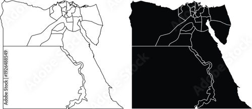 Egypt map with internal divisions outline and silhouette