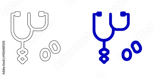 Medical stethoscope vector icon set featuring blue outline and bold linear illustrations for healthcare, diagnostics, and doctor consultation design.