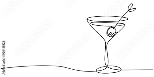 continuous one line drawing of exotic cocktail drinks. Cocktail drink continuous one line drawing. one line Icon drawing with white background, Glass of cocktails in continuous one line drawing.
