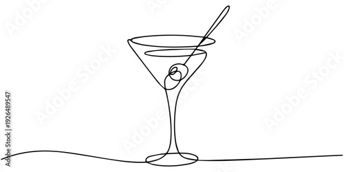 continuous one line drawing of exotic cocktail drinks. Cocktail drink continuous one line drawing. one line Icon drawing with white background, Glass of cocktails in continuous one line drawing.