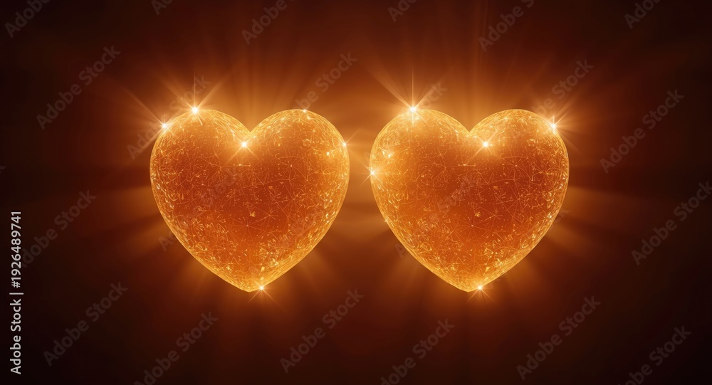 Fototapeta premium Pair of radiant hearts shining with bright illumination
