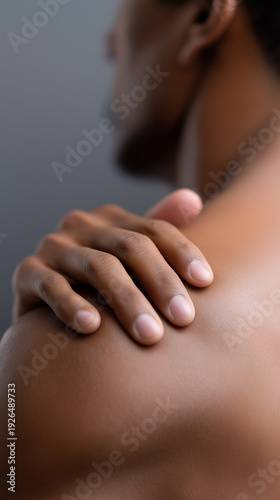 Wallpaper Mural Man holding shoulder in pain highlighting muscle injury, body strain and healthcare concept. Torontodigital.ca