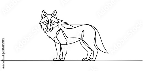 Continuous line(Square), Siberian Husky. Drawing of set Animals. (Vector illustration one line drawing)