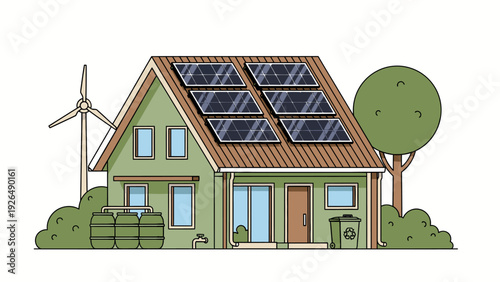 Ecological Home Concept with Solar Panels and Renewable Energy.