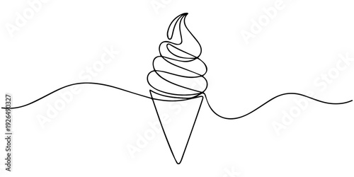 Ice cream, gelato one line vector sketch, continuous outline illustration. one line Icon drawing