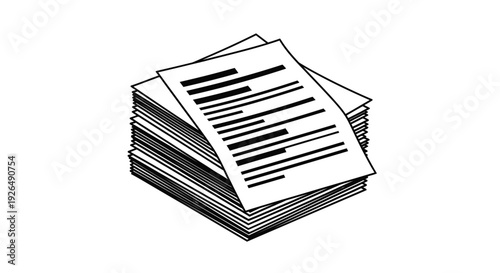 Paper document stack icon in black and white line style, symbolizing office administration and data management.