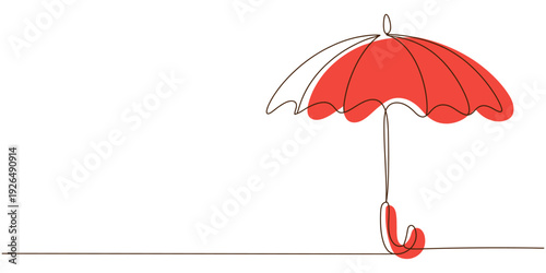 Minimalist continuous one line drawing of umbrella connected to heart symbol representing love and protection. Single line art. Editable stroke. Doodle hand drawn vector illustration