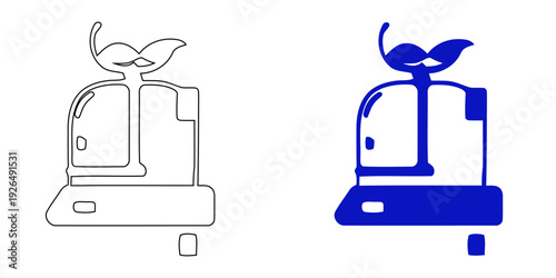 Professional briefcase vector icon set featuring outline and solid blue business bag illustrations for office and corporate design