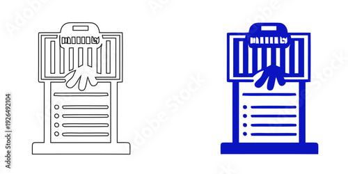 ATM Machine Line Icon – Outline and Solid Blue Cash Withdrawal Terminal Symbol for Banking and Finance UI Design