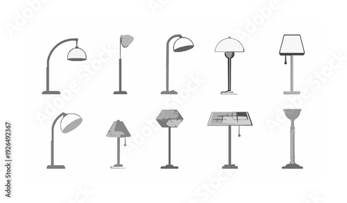 Floor Lamp Outline Icon Set Minimal Line Art Lighting Collection