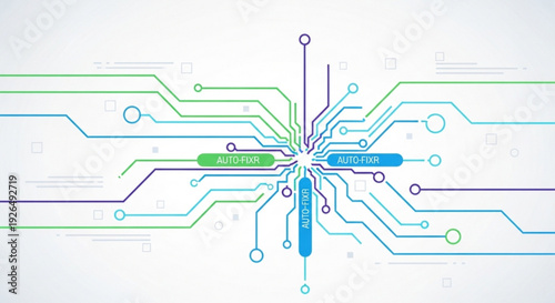Abstract digital network illustration with glowing blue and green lines and nodes representing data flow connectivity and artificial intelligence set against a clean