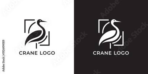 Crane Bird Logo Vector Minimalist Black and White Elegant Animal Emblem Modern Branding Design Template Illustration