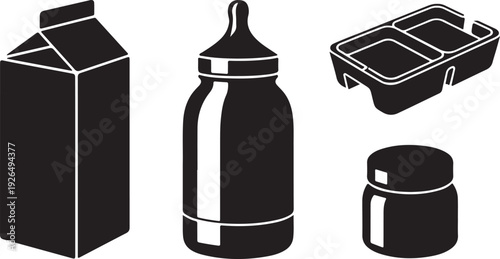 Black of milk carton baby bottle ice cube tray and jar