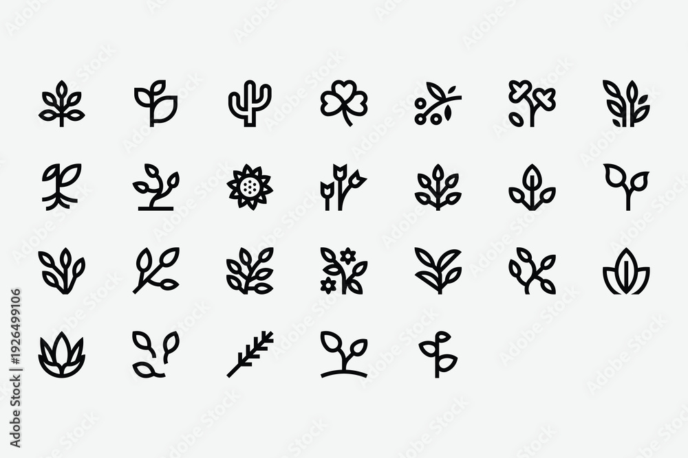 Obraz premium Plants Line Icon Set