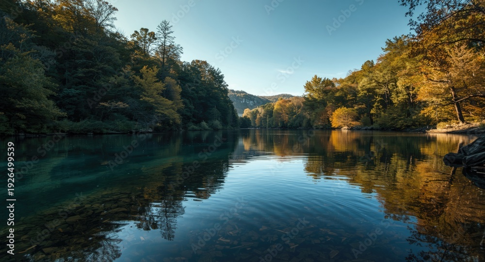 Obraz premium Picturesque river environment with calm water and vibrant nature
