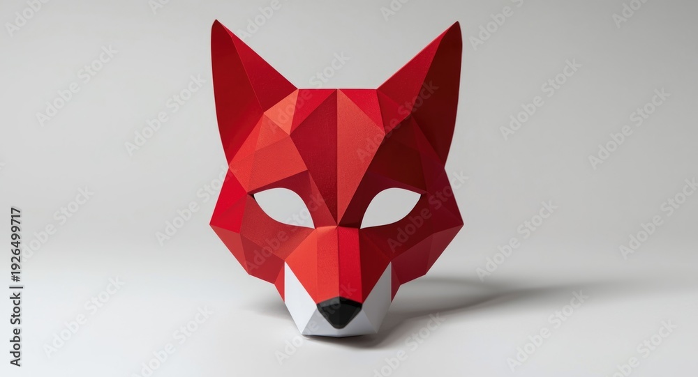 Fototapeta premium Modern geometric red fox paper mask with striking angular contours
