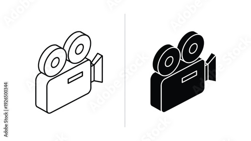 Film camera icons in black and white